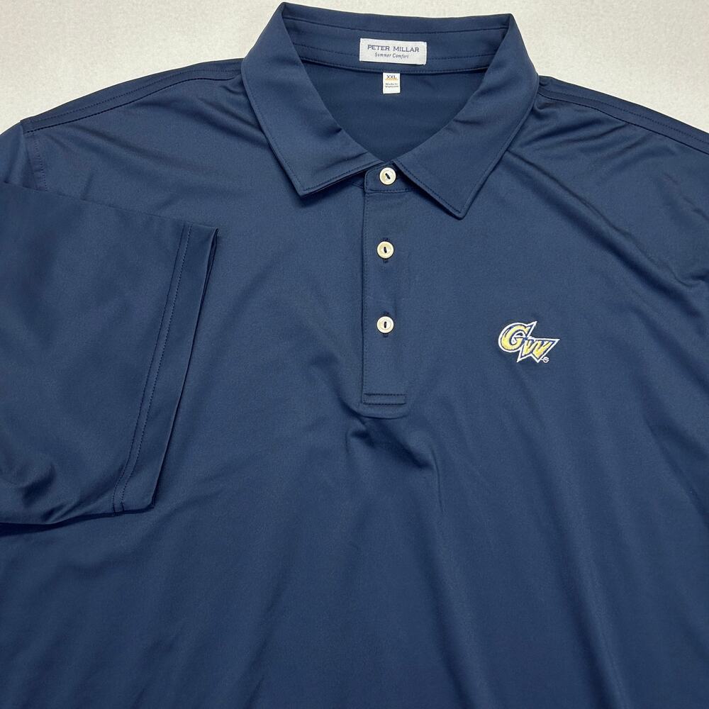 Peter Millar Summer Comfort Golf Polo GW Logo Mens XXL Navy Blue George Washingt